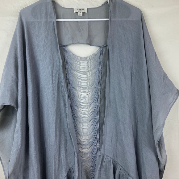 Umgee Kimono Wrap Womens S/M Blue Gray Fringe Back Ruffle Boho Festival Beach - Picture 5 of 7